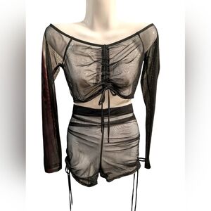 Sheer Black Mesh Two-Piece Set